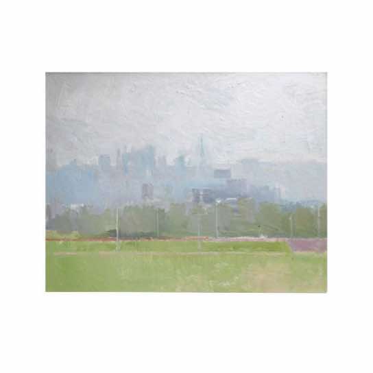 Running Track, Pale Day. Oil on Board. 30 x 38 cm.